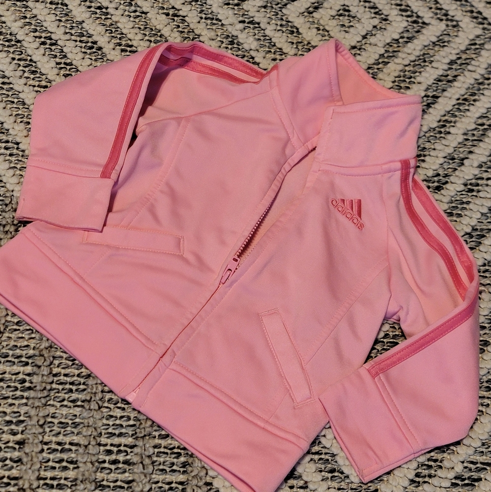 Adidas Infant Lightweight TrackSuit Top Jacket Baby Pink with Dark Pink Stripes